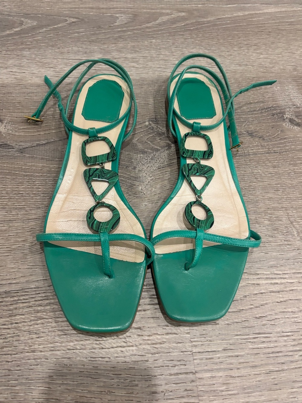 Christian Dior Malachite Flat Sandals Green Leather Strappy Sandals Rare Y2K